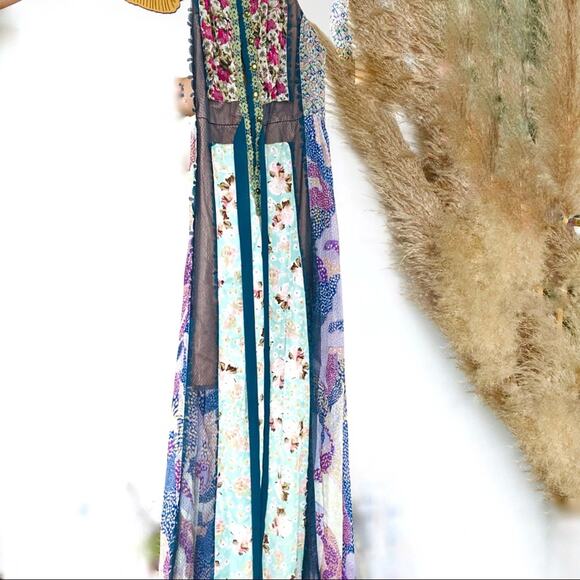ANTHROPOLOGIE Byron Lars Wilderflora Patchwork Blue Floral Maxi Dress 2 - Picture 9 of 12